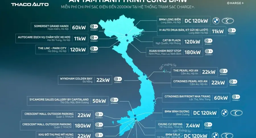 THACO AUTO mở rộng mạng lưới trạm sạc nhanh DC và ưu đãi lớn cho khách hàng xe điện BMW