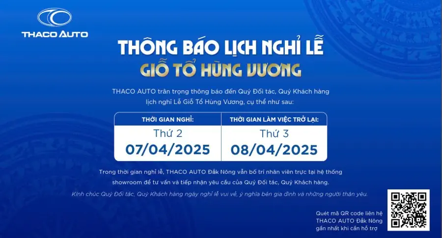 THÔNG BÁO LỊCH NGHỈ LỄ - GIỖ TỔ HÙNG VƯƠNG