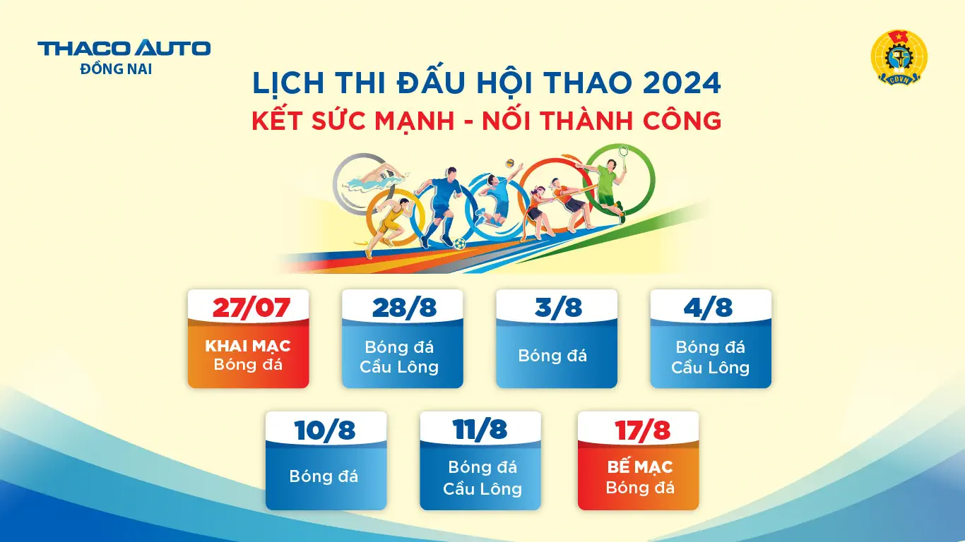 Lịch thi đấu Hội thao “Kết sức mạnh - Nối thành công” năm 2024 tại THACO AUTO Đồng Nai