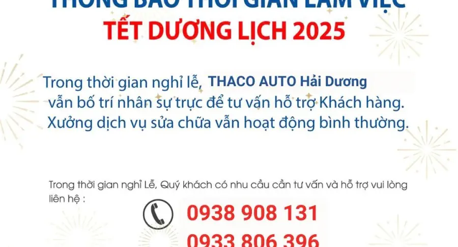 THÔNG BÁO LỊCH LÀM VIỆC TẾT DƯƠNG LỊCH 2025