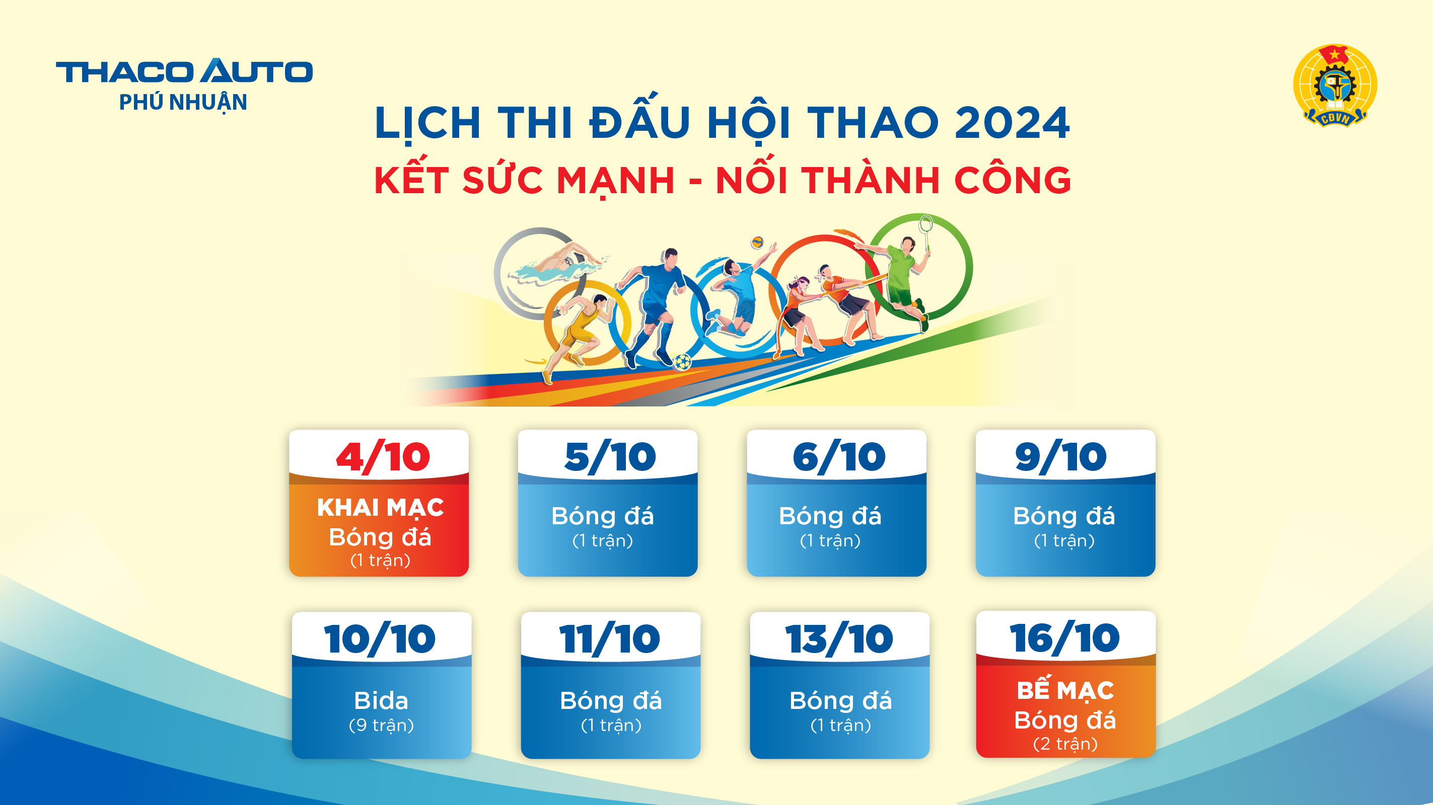 Lịch thi đấu Hội thao “Kết sức mạnh Nối thành công” năm 2024 tại THACO AUTO Phú Nhuận