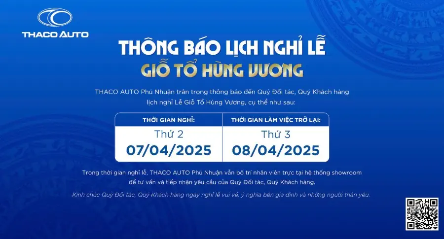 THACO AUTO PHÚ NHUẬN THÔNG BÁO LỊCH NGHỈ LỄ GIỖ TỔ HÙNG VƯƠNG