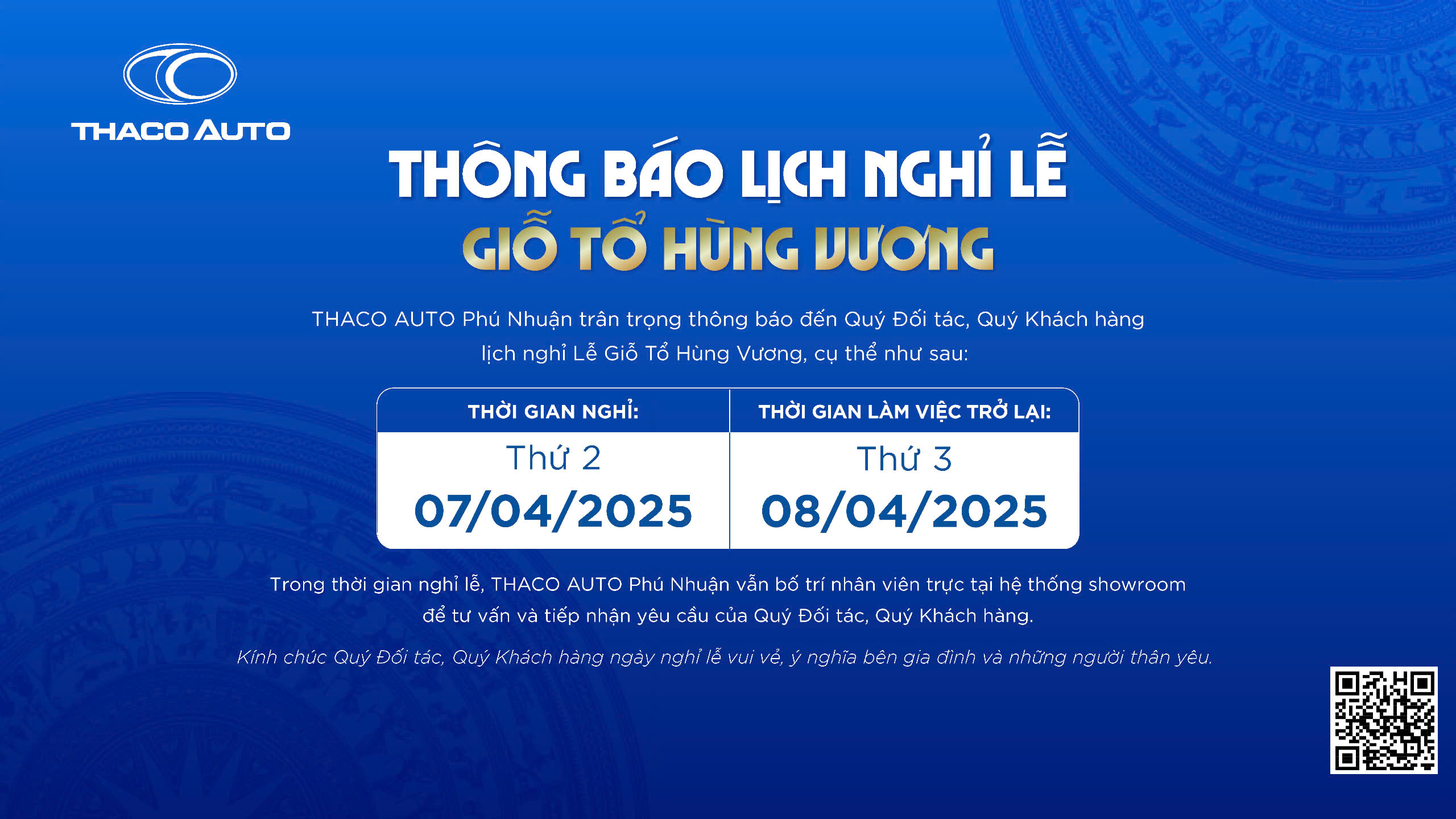 THACO AUTO PHÚ NHUẬN THÔNG BÁO LỊCH NGHỈ LỄ GIỖ TỔ HÙNG VƯƠNG