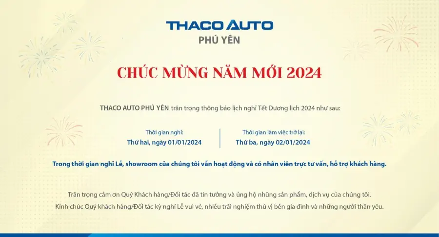 THÔNG BÁO LỊCH NGHỈ LỄ TẾT DƯƠNG LỊCH 2024