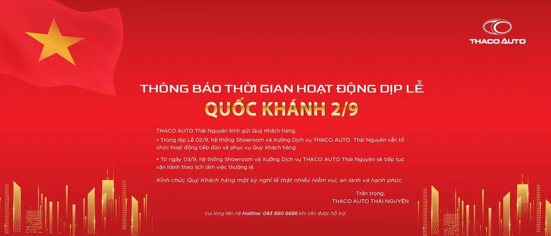 THÔNG BÁO THỜI GIAN HOẠT ĐỘNG DỊP LỄ QUỐC KHÁNH 02/9