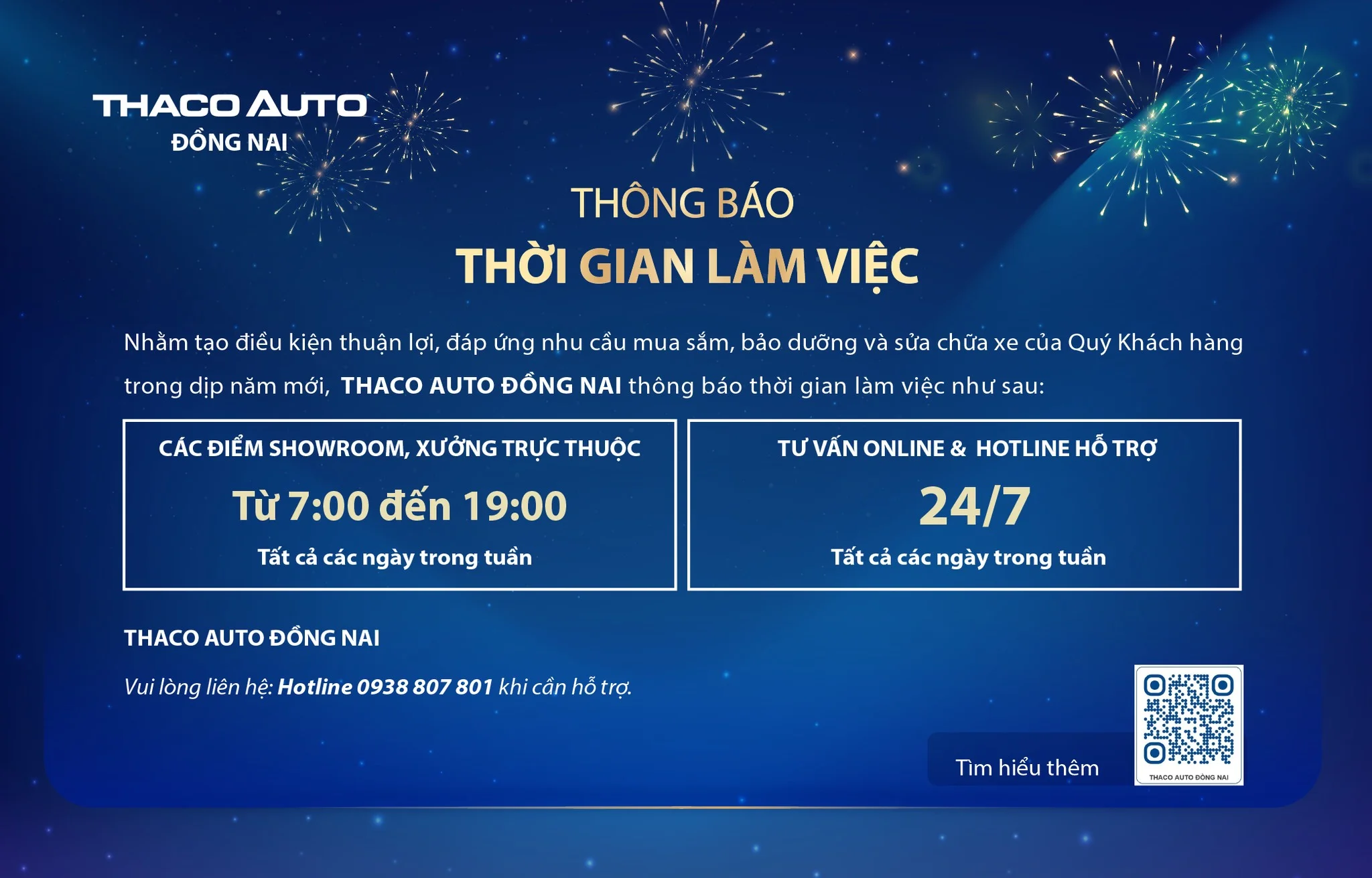 THACO AUTO ĐỒNG NAI THÔNG BÁO TĂNG CƯỜNG THỜI GIAN LÀM VIỆC
