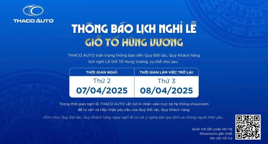 THACO AUTO TRƯỜNG CHINH THÔNG BÁO LỊCH NGHỈ LỄ GIỖ TỔ HÙNG VƯƠNG