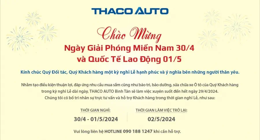 THÔNG BÁO LỊCH HOẠT ĐỘNG TRONG DỊP LỄ 30/04 - 01/05