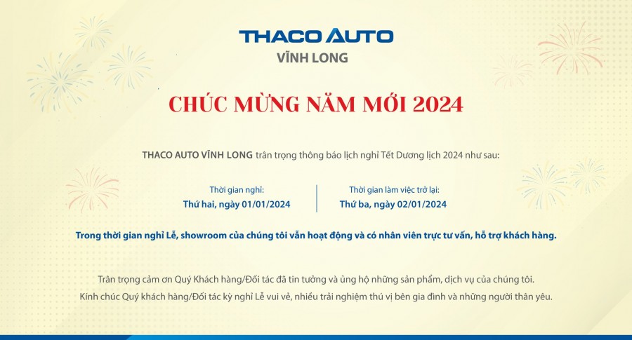 THÔNG BÁO LỊCH NGHỈ TẾT DƯƠNG LỊCH 2024