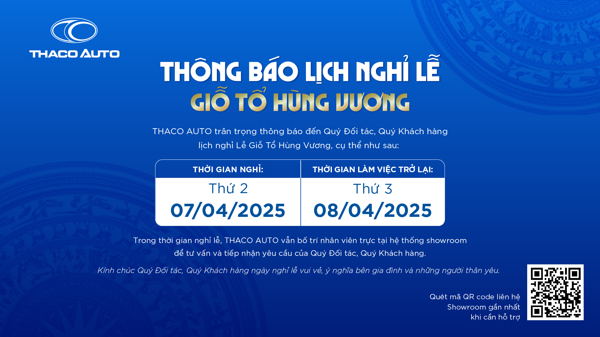 THACO AUTO Vũng Tàu Thông báo thời gian nghỉ lễ Giỗ Tổ Hùng Vương