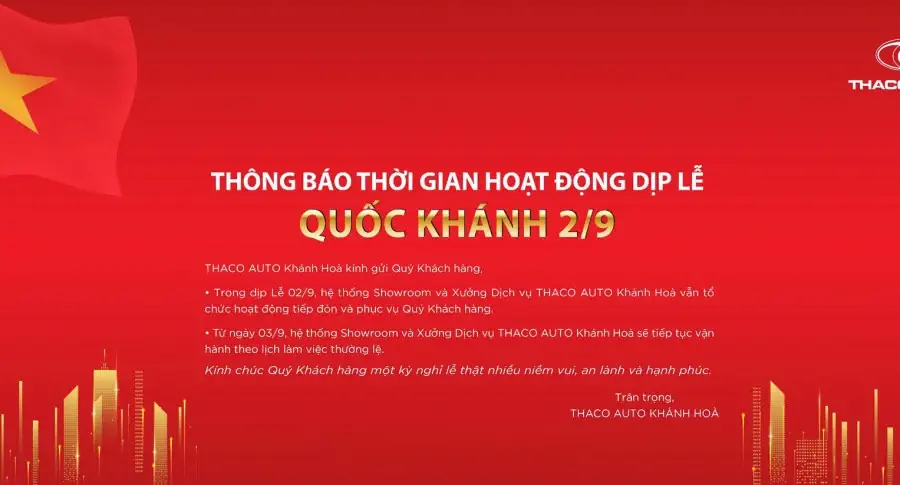 THÔNG BÁO THỜI GIAN HOẠT ĐỘNG DỊP LỄ QUỐC KHÁNH 02/09