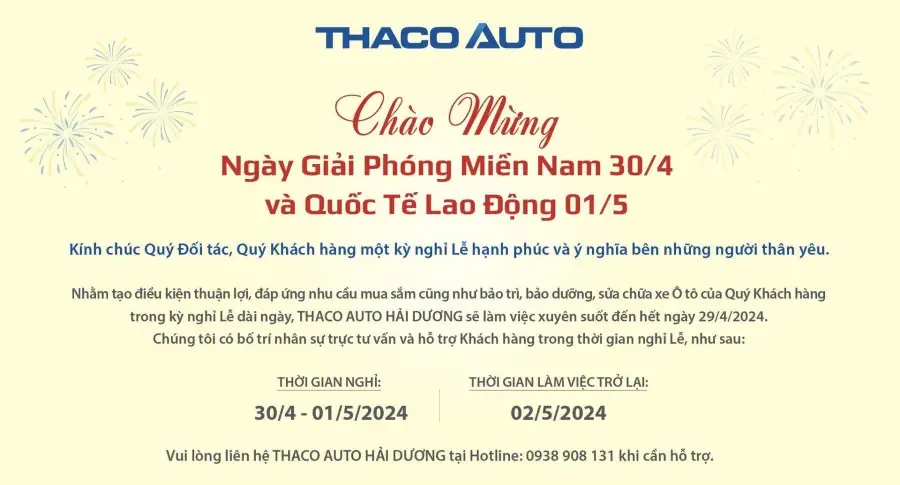 THÔNG BÁO NGHỈ LỄ 30/4 - 1/5