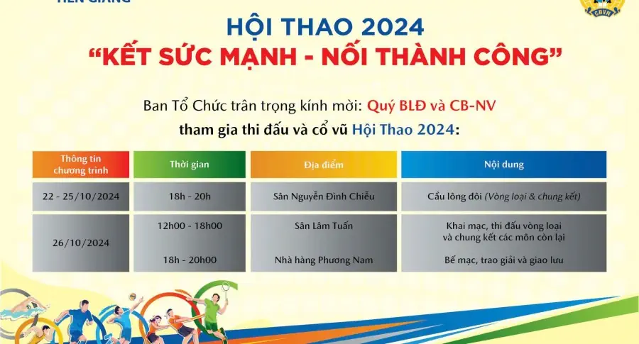 Lịch thi đấu Hội thao “Kết sức mạnh - Nối thành công” năm 2024 tại THACO AUTO Tiền Giang