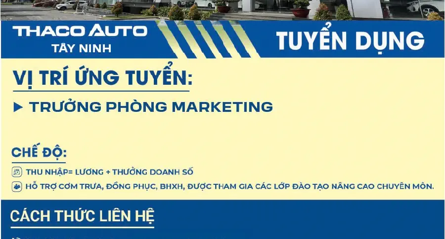 [Tuyển dụng] Trưởng phòng Marketing - Thaco Auto Tây Ninh